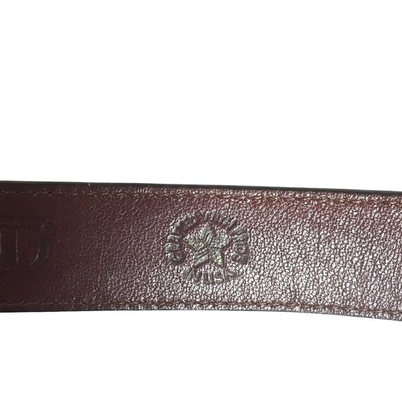 Lands End Mens 38 Dress Belt Burgundy Leather Brass Buckle USA - Picture 8 of 9